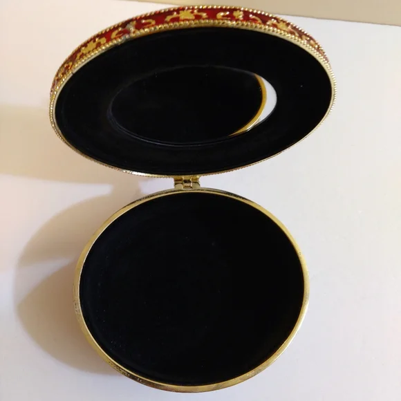 Vintage Red Gold Oval Jewelry Trinket Box With Shoe On Top Rococo Style …